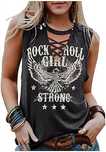 Summer Deep V Neck Tank Tops for Women Western Country Sleeveless...