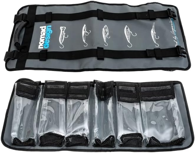 Lure Roll - Medium Size with 6 Pockets Respectively, Portable Waterproof Tarpaulin Fish Lure Bag - Heavy Duty PVC Window, Mesh Cleaning & Drying Tabs