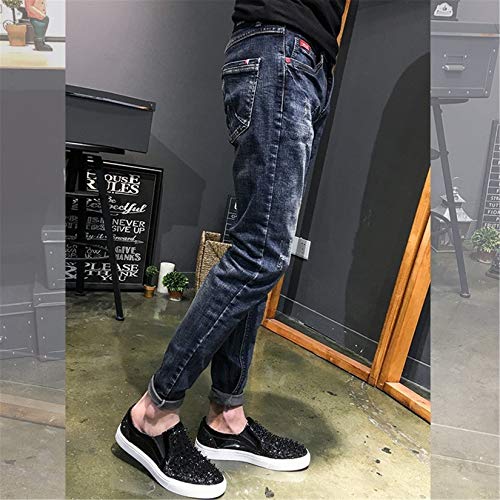 Andongnywell Men's Mid Waisted Slim Fit Stretch Straight Jeans Man's Stretchy Pencil Denim Pants Trousers2