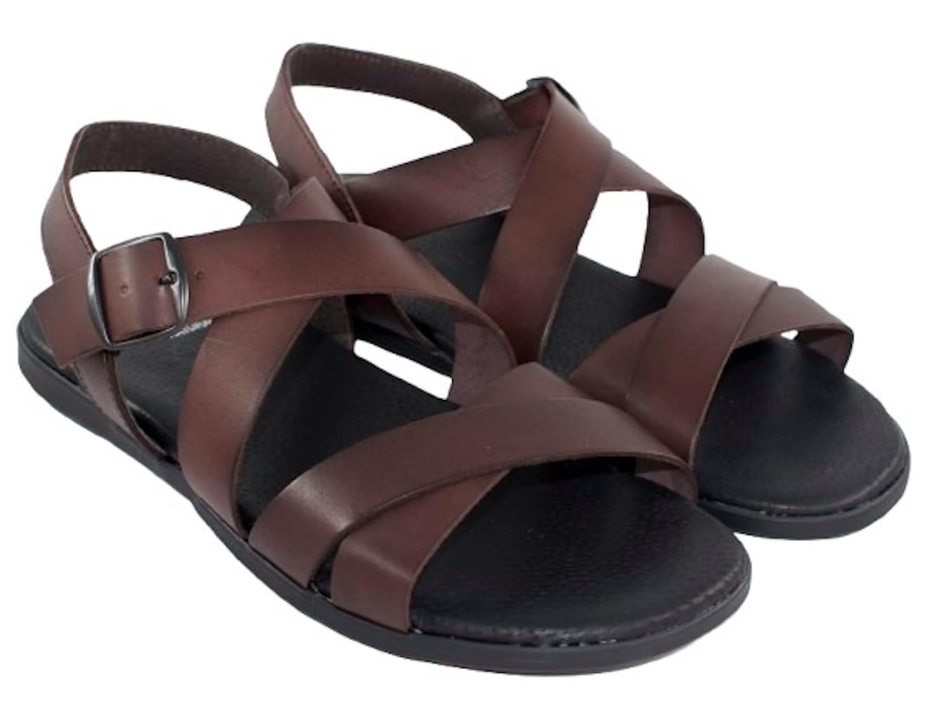 Sandalias Piel Hombre Modelo 138 Sandalia de Cuero con Hebilla Ajustable y Plantilla Anatómica, Suela Ligera Antideslizante