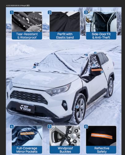 Image of JOYTUTUS Windshield Snow Cover for SUVs, 900D Heavy Duty Ice Snow Shield