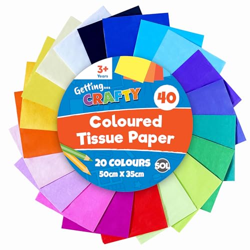 SOL 40pk Coloured Tissue Paper for Wrapping Gifts 50cm x 35cm Sheets for Packaging Coloured Tissue Paper for Crafts Arts Gift Bags - Bright Rainbow Art Papers Gift Wrapping & Party Decorations