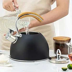 CALANDIS 3L Whistling Tea Kettle Teapot for Gas Stove Induction Hob Camping Black