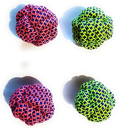 Image of Chew Dog Toys Ball Dog Chew Toy Cotton Poly Mix Chew Toys Pack of 4 - Suitable for Small and Medium Puppies Improve Dental Health Hand Made Toys -Colors May Vary