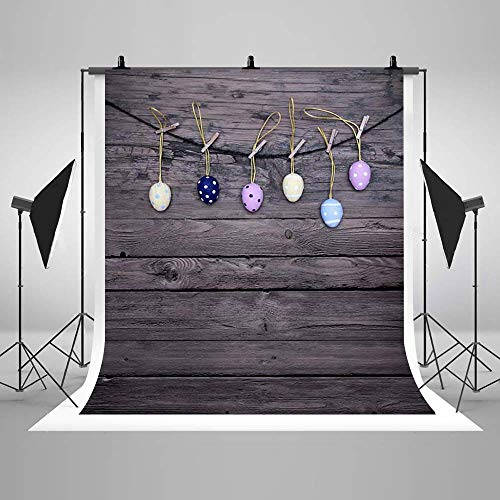 COMOPHOTO 5x7ft Easter Grey Wood Wall Backdrops for Photography Colorful Eggs Bbay Portrait