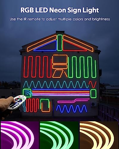 Image of RGB LED Neon Strip Lights 16.4FT /5M Outdoor Waterproof Neon LED Rope Light AC 110V~130V Color Change Dimmable Flexible Led Rope Lights with Remote Controller for Bedroom Game Room Home Decor