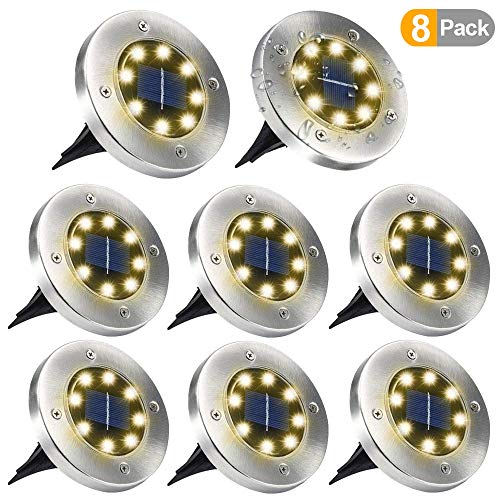 ZGWJ Solar Ground Lights,8 LED Solar Garden Lights Disk Lights Outdoor Waterproof Landscape