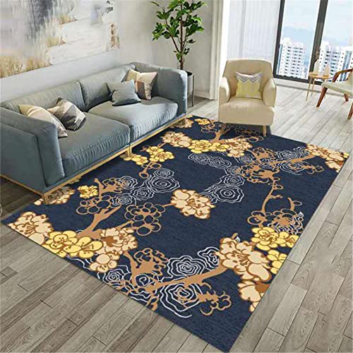 Azul Gris Geométrico Mosaico Amarillo Patrón Floral Arte Alfombra Mesa de Centro Estudio Oficina Escuela Dormitorio Alfombra Decorativa,C1,120x180cm Alfombras Dormitorio Modernas Lavables Cover