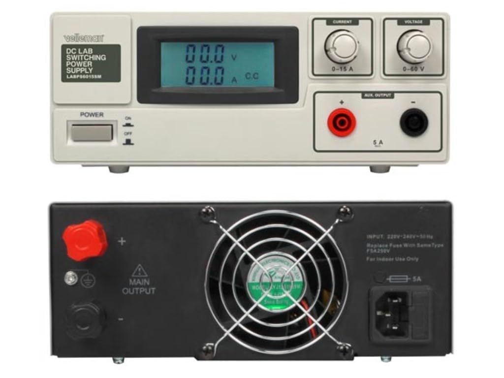 Velleman Labornetzgerät, Schaltnetzteil, einstellbar, 0-60 VDC/0-15 A, Strombegrenzung, kurzschlussfest, LCD-Anzeige, Grau
