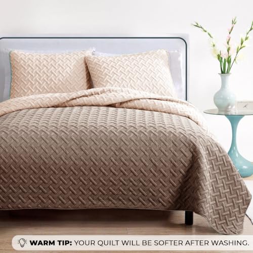 Image of Story@Home Reversible Quilted Bedsheet | 400 TC Ultrasonic Bedspread AC Blanket | Comforter for Double Bed Quilted Bedcover for Double Bed with 2 Pillow Cases 250x225 CM - Sand & Cocoa