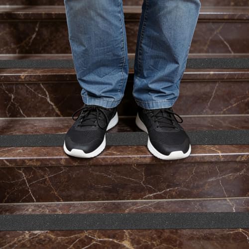 Image of Black Anti-Slip Stair Treads Tape,4 inch x50FT Heavy Duty PVC Non-Skid Grip Tape for Wooden Steps, Indoor /Outdoor Stairs, Pool Decks - Peel & Stick Waterproof Safety Traction