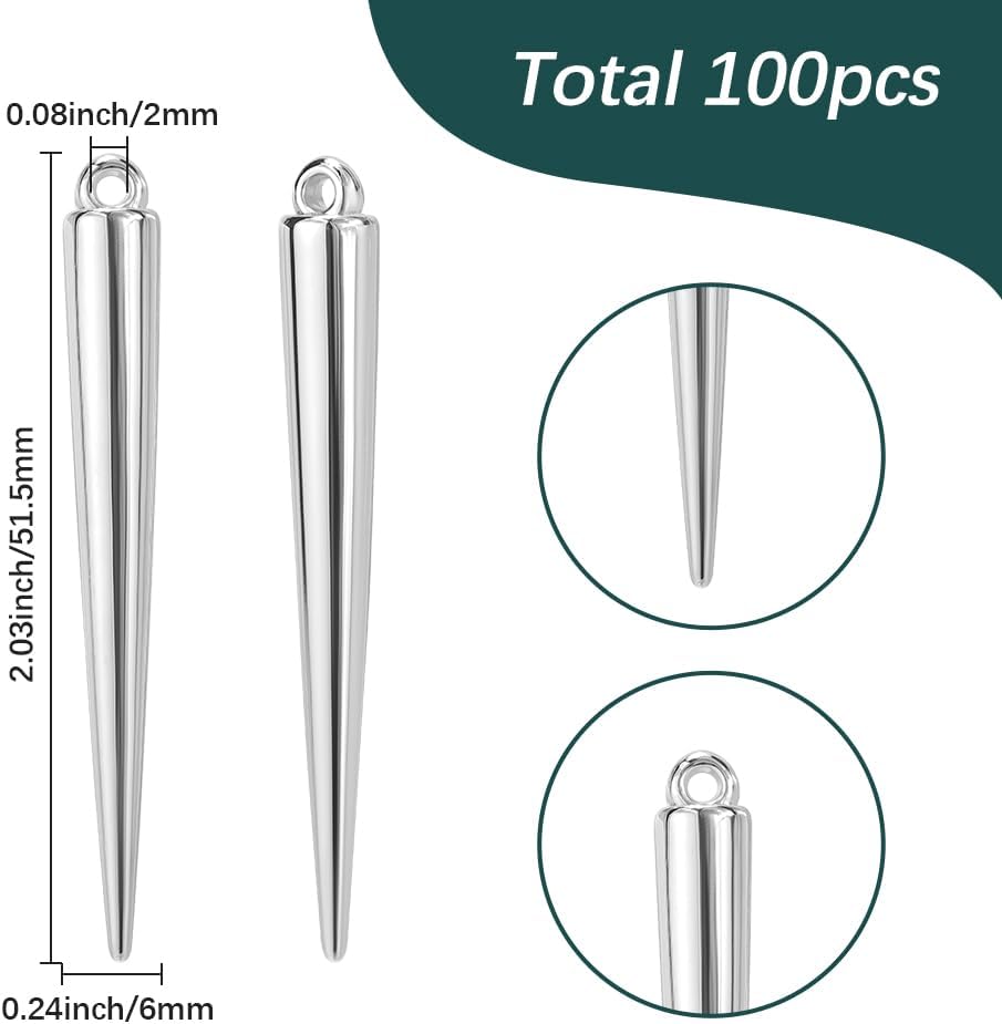 SUNNYCLUE 1 Box 100Pcs Cone Charm Silver Spike Charms Bulk CCB Plastic Antique Tibetan Vintage Gothic Long Spikes Cones Large Pendants for Jewelry Making Necklace Bracelet Earrings DIY Craft Supplies - Image 2