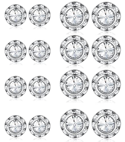 THUNARAZ 8 Pairs Dance Competition Rhinestone Earrings 10mm 15mm | Women Round Halo Earring Studs for Dance Competitions Stage Opera Party Performance Wedding Bridal Earrings Jewelry