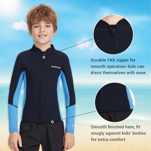 Kids Wetsuit Top for Boys & Girls 2mm Neoprene Front Zip Long Sleeve miniatura 2