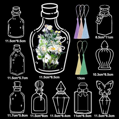 SSKHE 40Pcs Transparent Dried Flower Bookmarks DIY Craft Transparent Wishing Bottle Natural Pressed Flower Bookmarks Handmade Beautiful Floral Pages with Fringe - Image 4