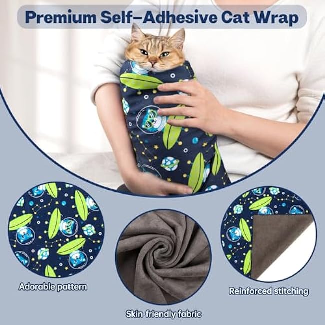 Paw Legend 27.6 Cat Wrap for Grooming Cat Wrap for Cutting Nails Cat Restraint for Nail Clipping Self Adhesive Blanket Restraint Cloth for Cats Within 15lbs-3PWTwn8k