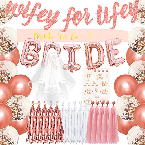 Bachelorette Party Decorations Rose Gold Kit - Bridal Shower Party Supplies Bride Foil Balloons Bride to Be Sash Wifey For Lifey Glitter Banner White Veil Bride Stickers for Women Wedding Engagement Bachelorette Party Decorations Rose Gold Kit - Bridal Shower Party Supplies Bride Foil Balloons Bride to Be Sash Wifey For Lifey Glitter Banner White Veil Bride Stickers for Women Wedding Engagement