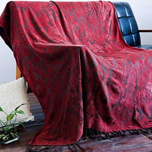 Couverture tricoté lit jeté pour canapé et canapé, voyage-ethnique style Mandala couvertures rouges doux confortable chenille tissu 125 * 170 CM