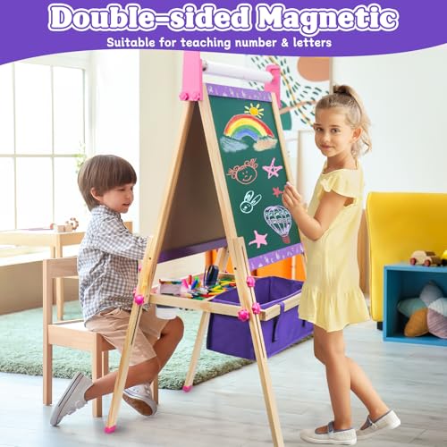 Wooden Art Easel for Kids,Double Sided Adjustable Magnetic Drawing Board - image 6