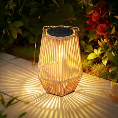 OUTONLIFE Lanterne Solari da Esterno in Rattan, Sospese o da Terra, LED Impermeabili con Accensione/Spegnimento Automatico, Fatte a Mano, Decorative per Giardino e Terrazza