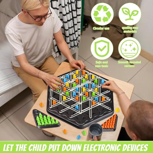 Image of Chain Triangle Chess Game Triggle Rubber Band Game for Kids & Adults, Fun Family Board Game, Brain Teaser Puzzle Interactive Chess 2-4Pla (Chain Traingle Chess Game)