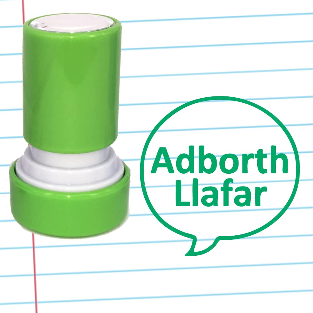 Adborth Llafar - Welsh (Verbal Feedback) Teacher Stamp. Self-Inking, 22mm, Reinkable, Quality Stamper for Marking and Praise. Green Ink