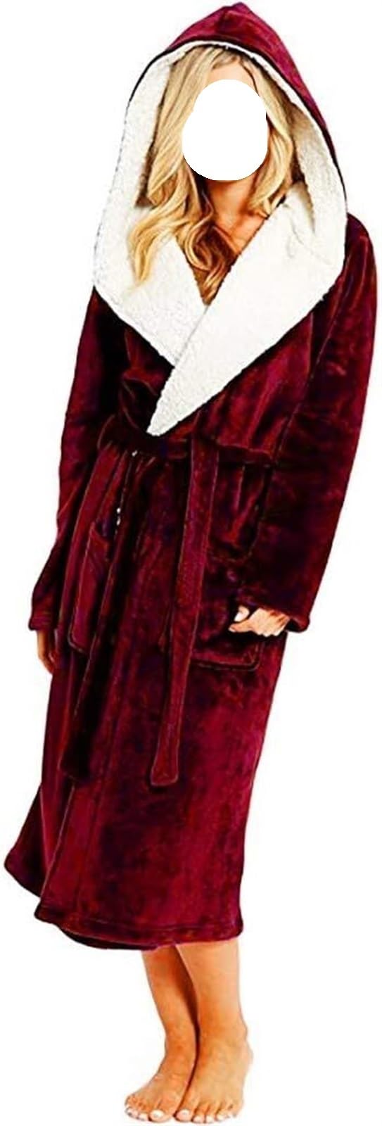 Accappatoio Accappatoi Lunghi da Donna in Pile di Peluche, Morbidi E Caldi, Pigiami Notte in Spugna Sherpa con Cappuccio Abbigliamento(B,4XL)