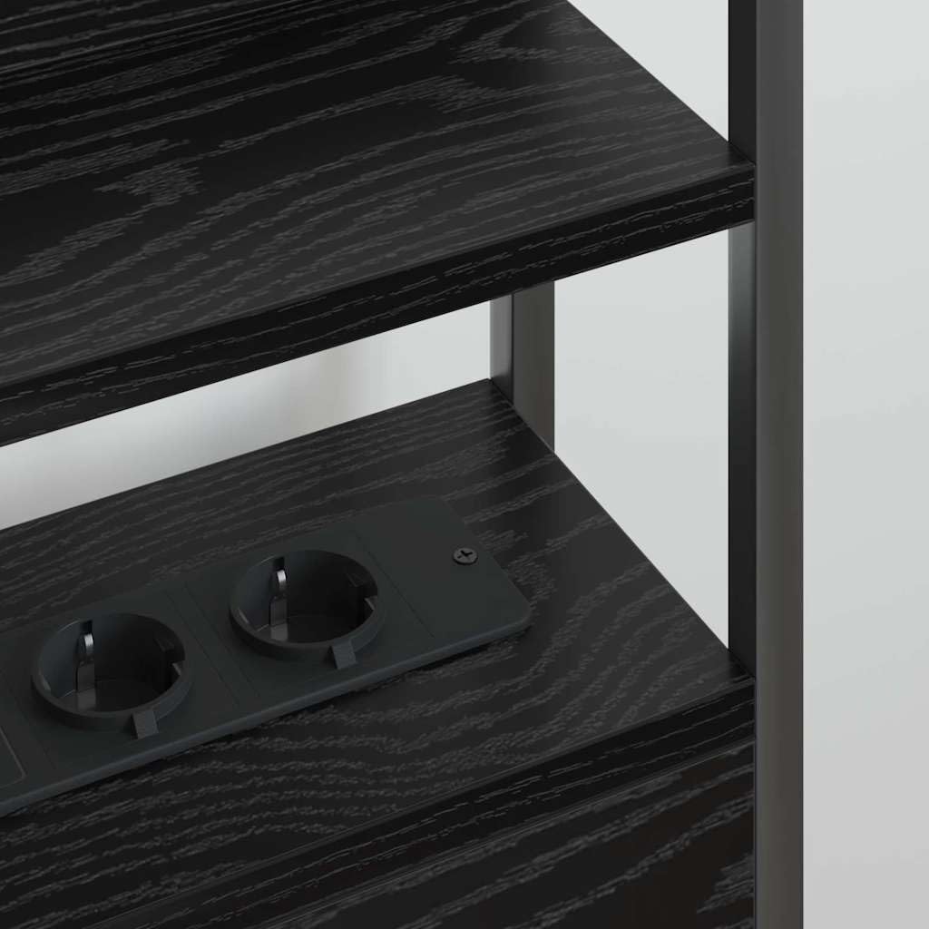 Testiera moderna effetto rovere nero 90 cm di larghezza, in legno con illuminazione a LED e stazione di ricarica per camera da letto