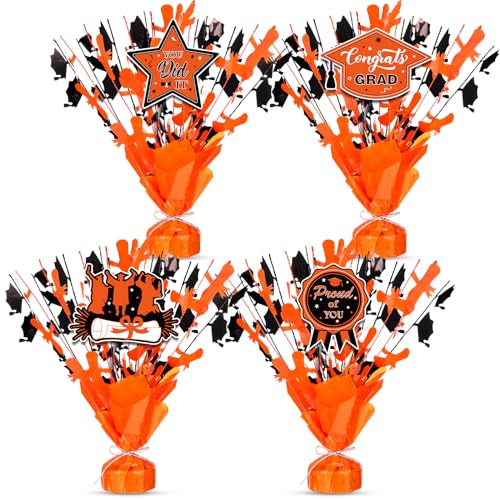 Image of Tatuo 4 Pcs 2026 Graduation Table Centerpieces Party Decoration of Gleam Glitter Foil Graduate Centerpieces for Grad Party Supplies(Orange)