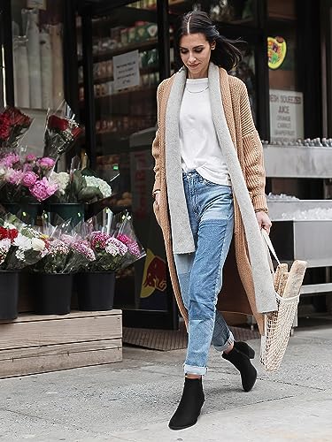 TEMOFON Ankle Boots for Women Booties: Suede Short Boot with Chunky Low Heel, Almond Toe Comfortable Dressy Shoes Side Zipper 2025 Trendy Fall3