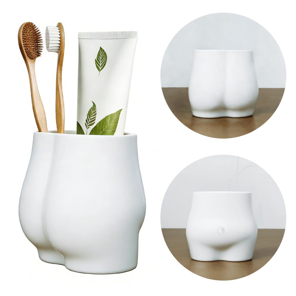 Lily's Home Funny Belly Shape Silicone Toothbrush Holder for Bathroom - 3.5 inch Dia - Drainage Hole - Durable, Minimalist Design, Hygienic Storage - Multi-Functional Storage, Pen Holder for Desktop-image-1