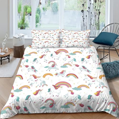 Housse de couette licorne respirante et hypoallergénique en microfibre douce 3D
