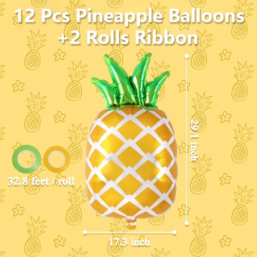 Image of 12 Pcs Pineapple Balloons, Pineapple Foil Balloons, Large Fruit Mylar Balloon for Summer Themed Party Birthday Baby Shower Decorations (12 Pcs)