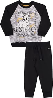 Conjunto Infantil Casaco e Calça Moletinho Nini & Bambini Dog Preto e Mescla