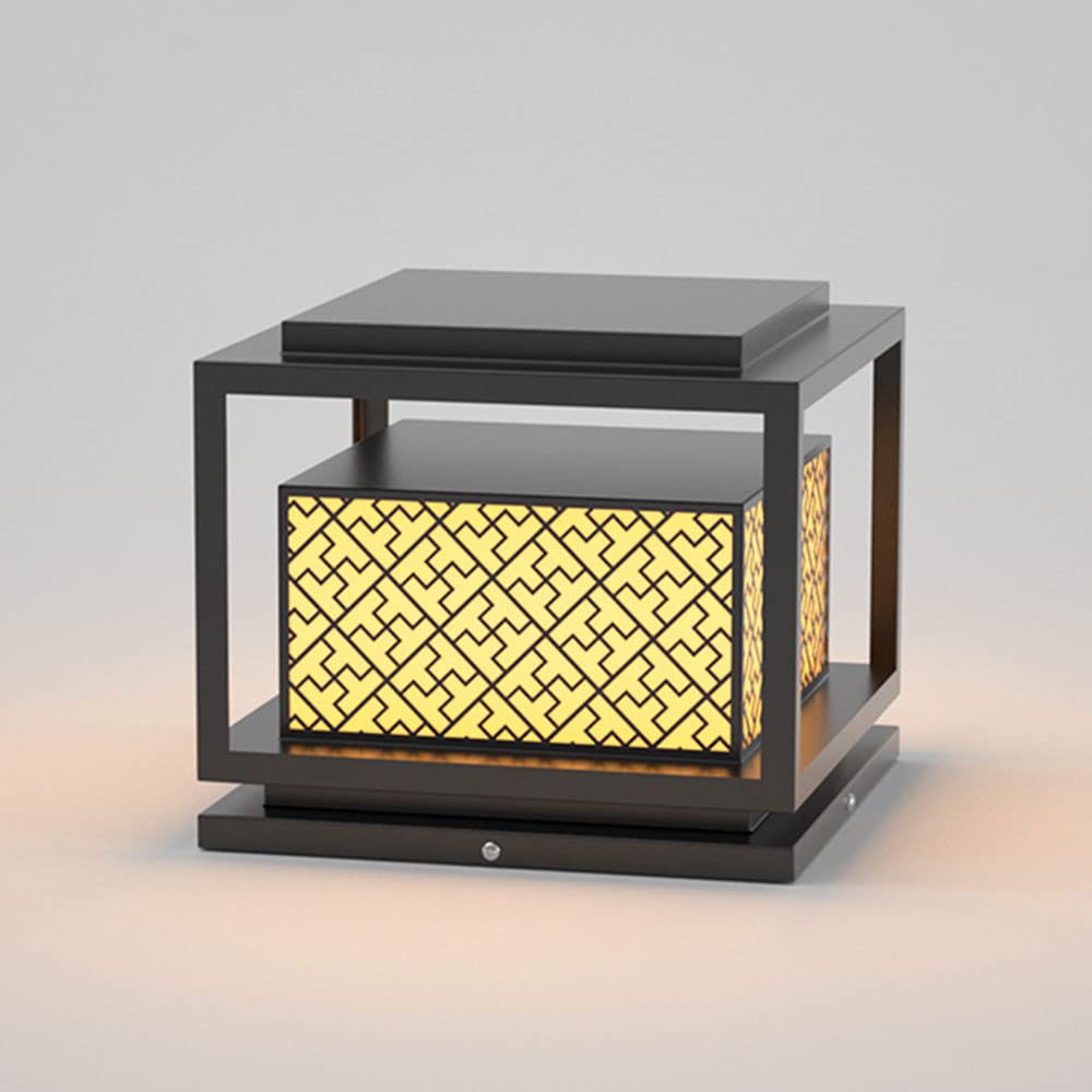 OZBMA Square Fence Outdoor Column Lamp Exterior Cap Lights,Wall Pillar Headlight Lawn Deck Atmosphere Post Light Fixture IP65 Waterproof Black Warm Garden Patio (size_name 32cm/12.6in)