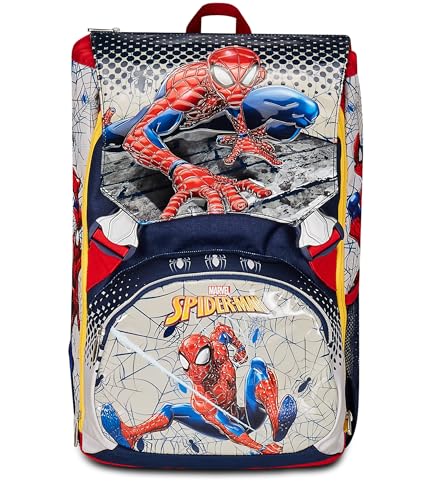 Seven Zaino Scuola Estensibile DISNEY - SPIDER-MAN WEBBED WONDER, Blu Rosso - Zaino Doppio Scomparto Sdoppiabile Tramite Zip e Con Tasca Porta Borraccia, Zaino Bambino - Marvel Merchandising
