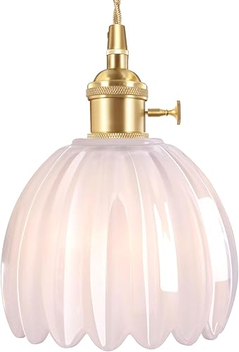 Miniatura 11 de Lámpara Colgante Enchufable Accesorio de Luz Colgante con Cable Interruptor de Encendido/Apagado Lámpara Colgante de Latón con Pantalla de Vidrio a