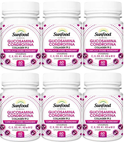Glucosamina e Condroitina Collagen Colágeno Tipo 2 UC II Sunfood 60 Cápsulas kit 6 Unidades
