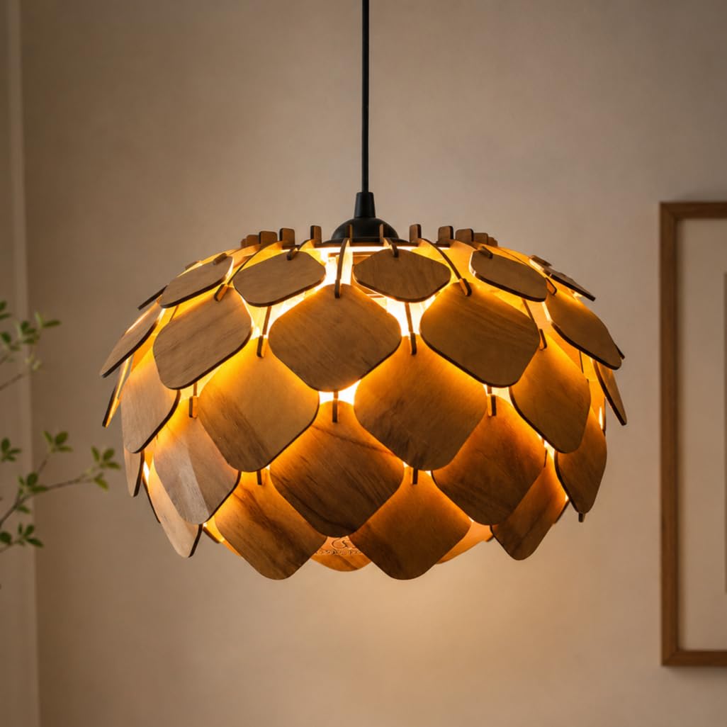 woodiography Wood Pendant lamp, Wooden Ceiling lamp, Wooden Hanging lamp handicrafted Home decore Chandelier Light-image-31