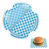 QUARKZMAN 150 Stück Wachspapier Blätter Für Lebensmittel 18 x 18 Cm Fettdichte Einwickelpapier Blätter Karo Quadratische Lebensmittelkorb Einlagen Für Sandwich Hamburger Brot Blau