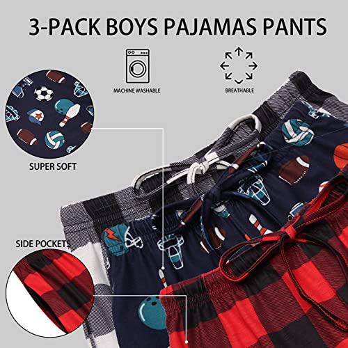 Ekouaer Boys Pajama Pants 3 Pack Sleep Pants Soft Elastic Waist Kids Pajama Bottoms Plaid Lounge Pants With 2 Pockets #TOP4