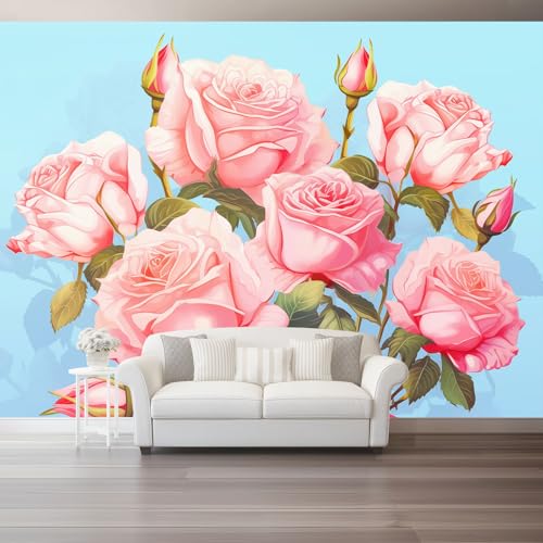 Rosa Rosenpflanze Fototapete 350 x 256 cm, Romantische Blumen Wandbild Fototapete für Wohnzimmer Schlafzimmer Wandtapete Vlies Tapete UV-Beständig Montagefertig