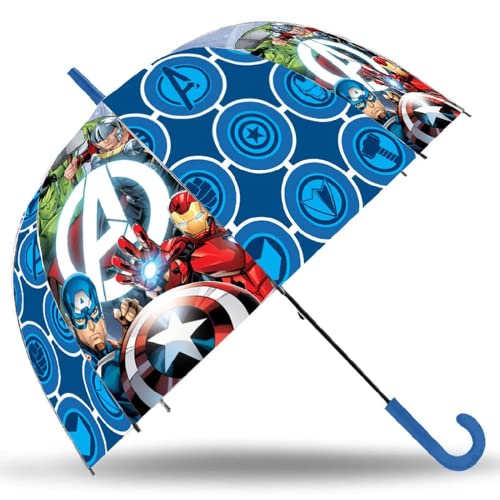 EXACTIME Paraguas para Niños, Avengers, Campana Transparente, Paraguas Infantil, Vinilo, Poliéster, 72cm, Perfecto para Vuelta al Colegio, Ideal para Niños Cover