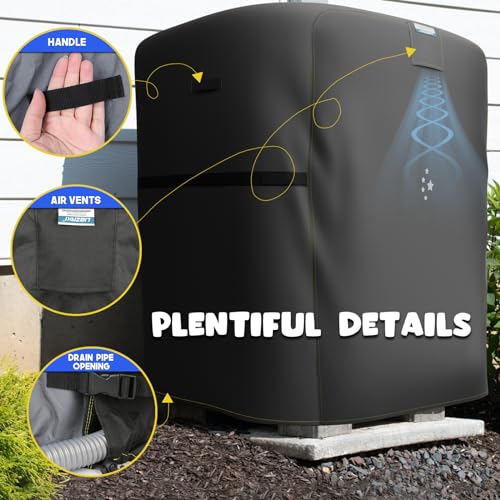 LIBZAKI Air Conditioner Cover Waterproof 600D Heavy Duty for Outside Units-Durable AC Cover Universal Sizes Square Fits up to 36” x 36” x 39”inches-Black - Thumbnail 4