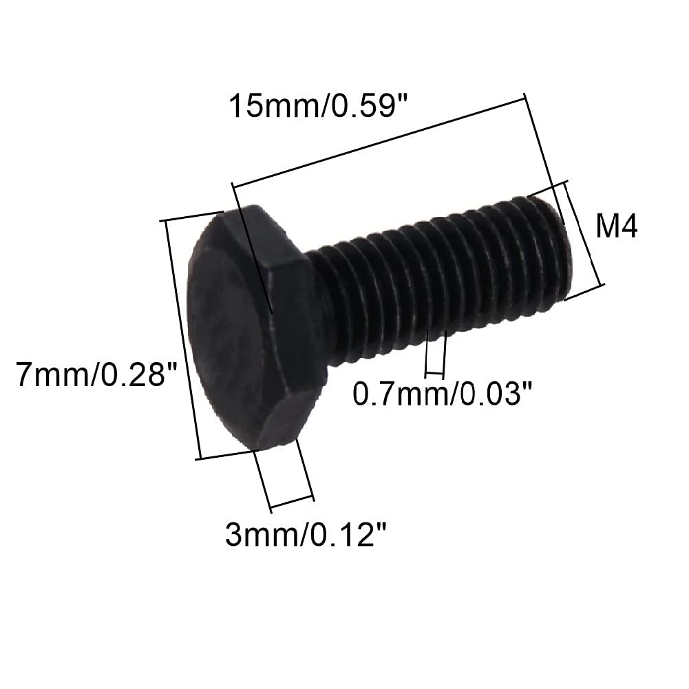 50pcs Hex Bolts, M4-0.7X12mm Carbon Steel Grade 8.8 External Hex Head Screw Bolts Metric Thread Hexagon Bolts Fastener,Black Hex Bolts
