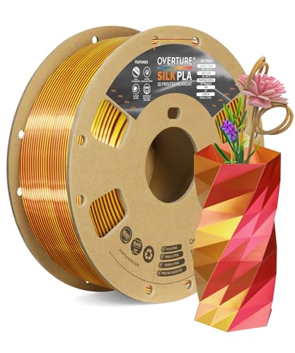 Image of OVERTURE Silk PLA Dual Color Filament 1.75mm, Bi-Color Shiny PLA Finish, Smooth & Glossy, 1kg Spool (2.2lbs), Ideal for Cosplay Jewelry & Home Decor (Silk Magenta-Gold)