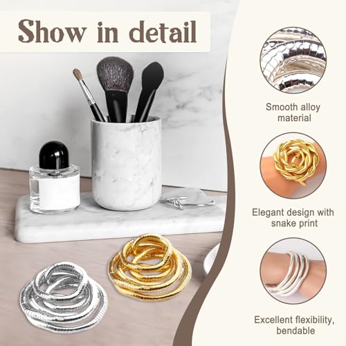 2 Pack Bendable Necklaces for Women,Bendable Snake Chain Infinite Loop Necklace Gold,Collar Multiusos, Versatile Flexible Adjustable Snake Bracelet Choker4