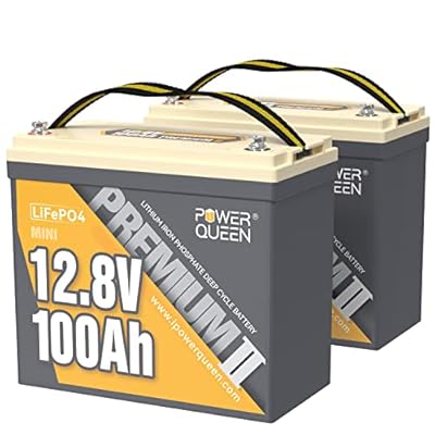 Power Queen 2 Pack Mini LiFePO4 Lithium Battery, 12V 100Ah Battery with Built-in 100A BMS, 1280Wh Energy, Up to 15000 Cycles, 10-Year Lifespan for Home Solar Energy System, RV, Camping