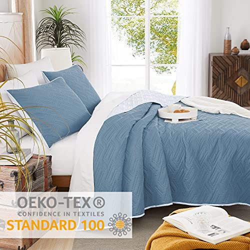 Geniospin King Size Quilt Set - Lightweight Summer Quilt 3 Piece With Pillow Shams - Blue Bedspreads King Size - Ultrasonic Reversible Bedding Coverlets For All Seasons (King, 106"X94") #TOP1