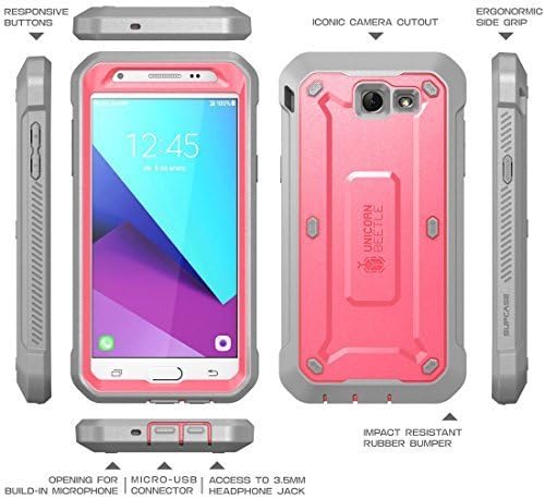 SUPCASE Unicorn Beetle Pro Series Case Designed for Galaxy J3 Emerge, Full-Body Rugged Holster Case with Built-in Screen Protector for Samsung Galaxy J3 Emerge (2017 Release) (Pink)